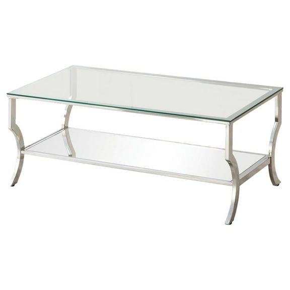 Glass Top Coffee Table with Metal Frame and Mirror Shelf Chrome - Saltoro Sherpi