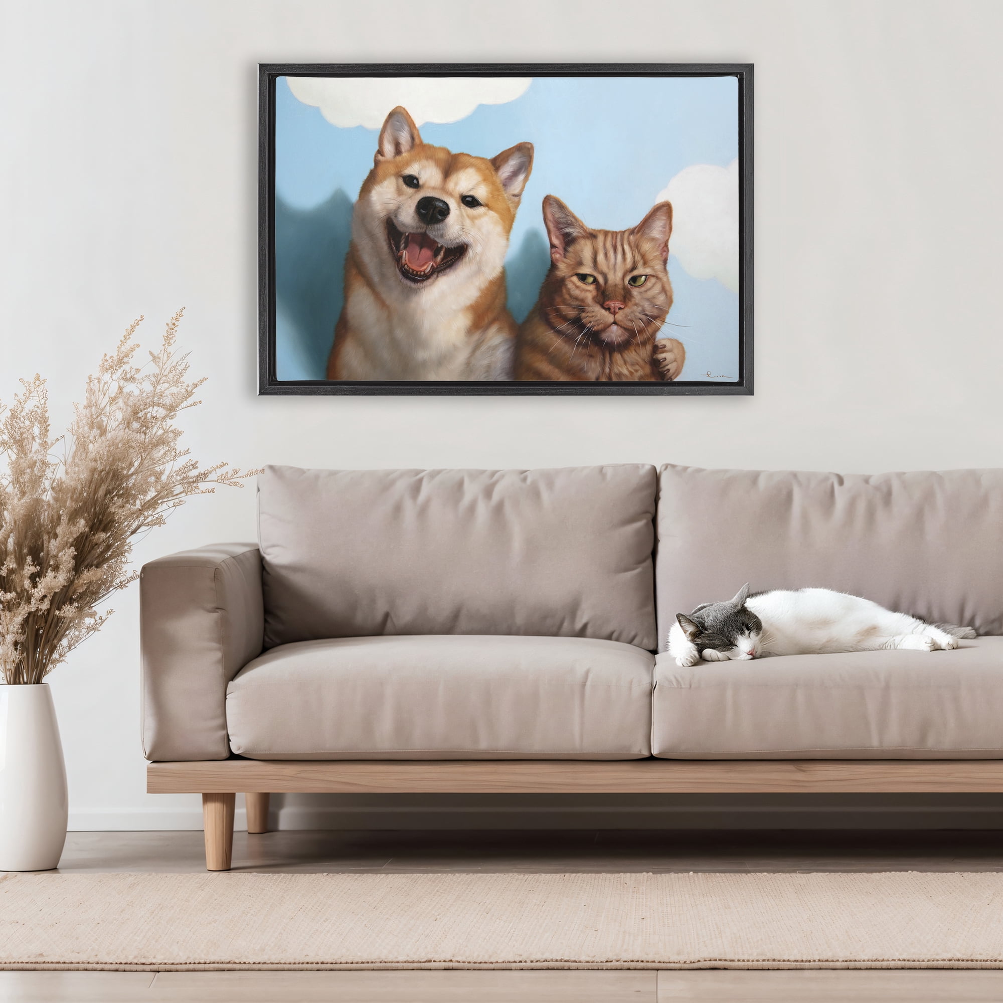 Stupell Industries Adopted Brother Dog & Cat Black Framed Floater Canvas Wall Art, design by Lucia Heffernan