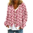 thumbnail image 2 of Aboser Womens Flannel Cardigan Sweaters Pink Christmas Holiday Tops Funny Xmas Tree Printed Jackets Warm Button Down Outerwear Soft Long Sleeve Sweater Coats, 2 of 5