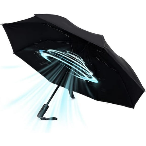 UV Sun Umbrella with Fan, Portable Cooling Fan Umbrella UPF 50 Foldable Umbrella for Sun & Rain, USB Rechargeable Travel Umbrella Personal Fan for Heatstroke, Hot Days