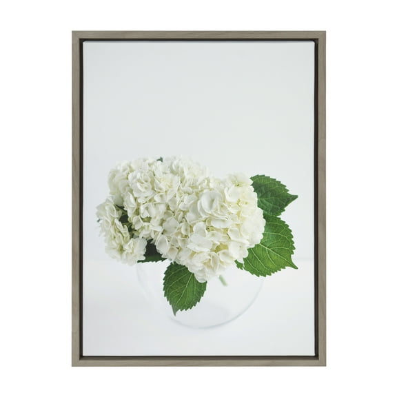 Kate and Laurel Sylvie Hydrangea Cluster Framed Canvas Wall Art by Emiko and Mark Franzen of F2Images, 18x24 Gray, Decorative Floral Art Print for Wall