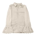 thumbnail image 4 of Tweang Linen Long Sleeve Shirt Women Cotton Linen Pleated Belt Pocket Loose Fit Tees Linen Shirts for Women Formal Work Blouses Rolled Cuffed Long Sleeve Blouse Collared Roll Up Long Sleeve Beige 2XL, 4 of 4