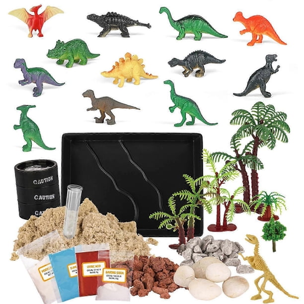 26-27 Large Volcano Toy Set with 12 Realistic Dinosaur Action Figures for Kids 3 4 5 6 7 Years, Simulated Volcanic Eruptions