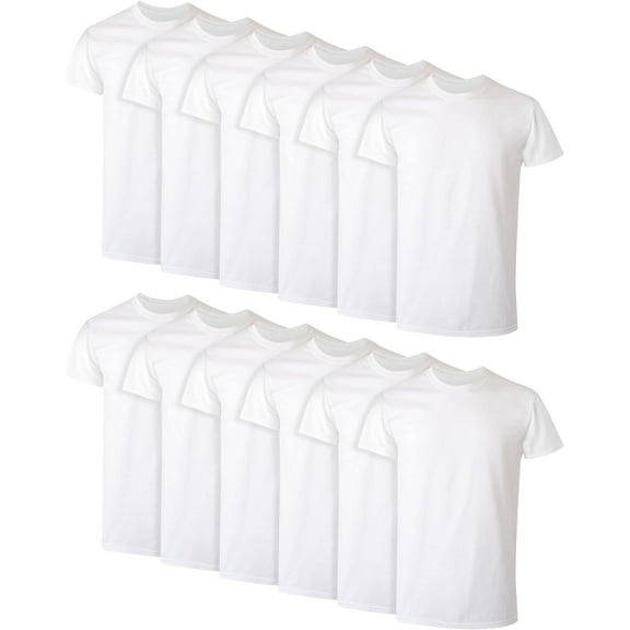 Fruit of the Loom Men's Eversoft Stay Tucked Crew T-Shirt, Regular-12 Pack White-Cotton Mesh Cooling Coolzone Underarm,Large