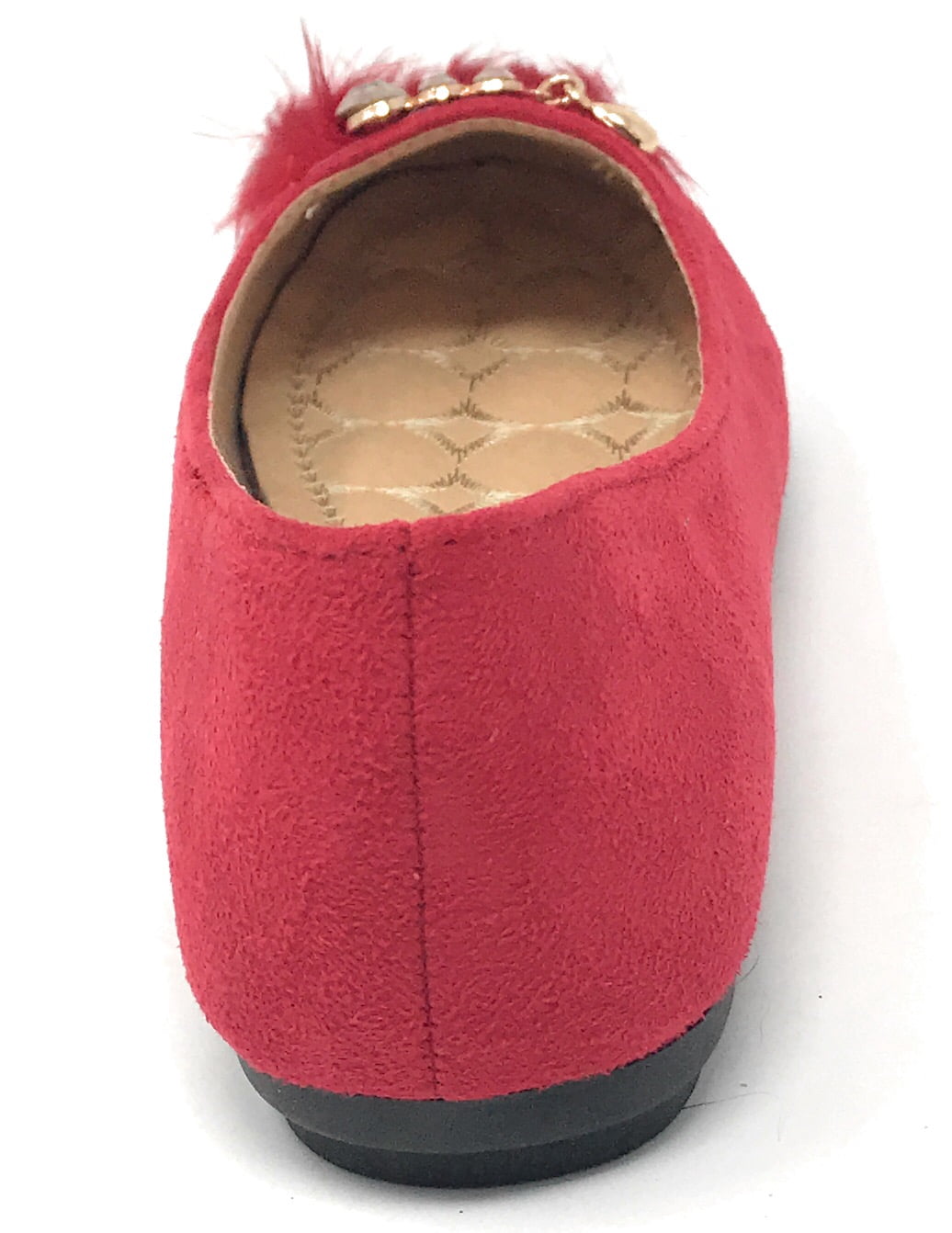 Victoria K Women's Faux Fur With Rhinestone Ballerina Flats