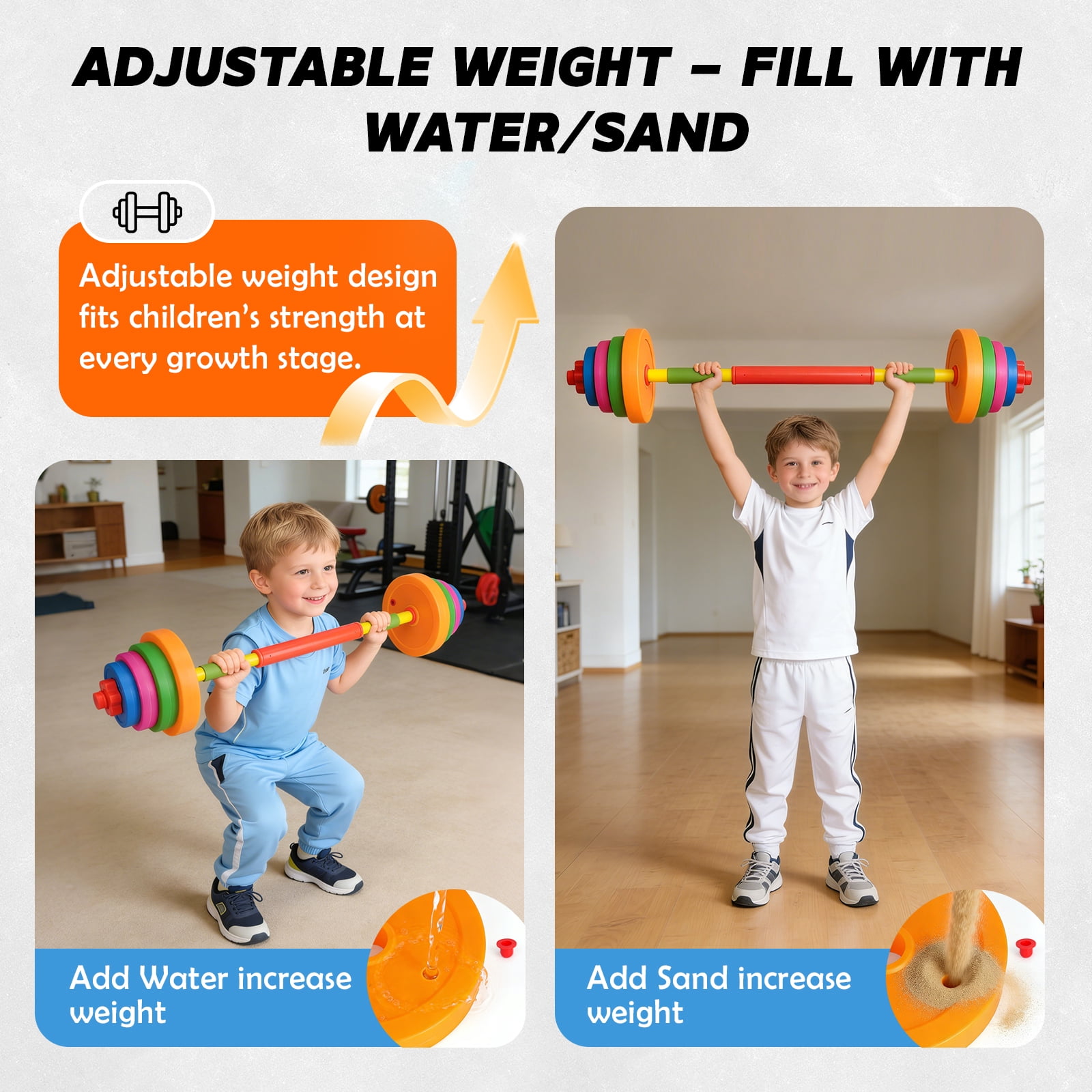 AuntyFey 3-in-1 Kids dumbbell Fitness Set with Adjustable Barbell, Kids Gym Equipment for Pretend Play