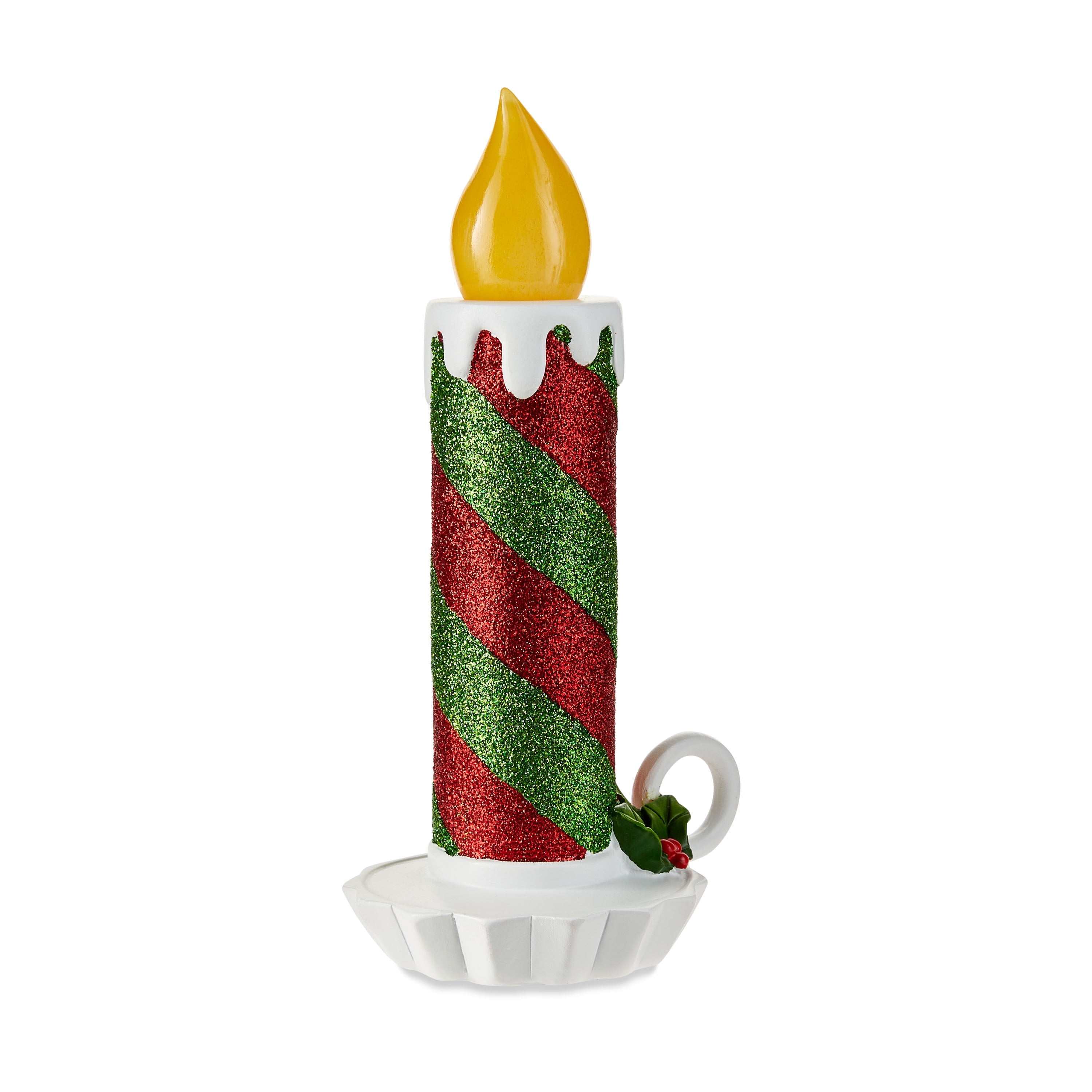 Mr. Christmas 10" Glittery Red & Green Striped Candle Décor, Mr. Christmas 10" Red and Green Striped Glitter Candle