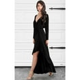 thumbnail image 3 of KOH KOH Long Sleeve Asymmetric Slit Fall Winter Evening Flowy Empire Waist Full Floor Length Cocktail Formal V-Neck Tall Maxi Dress Gown For Women Black XXXX-Large US 26-28 NT060, 3 of 5