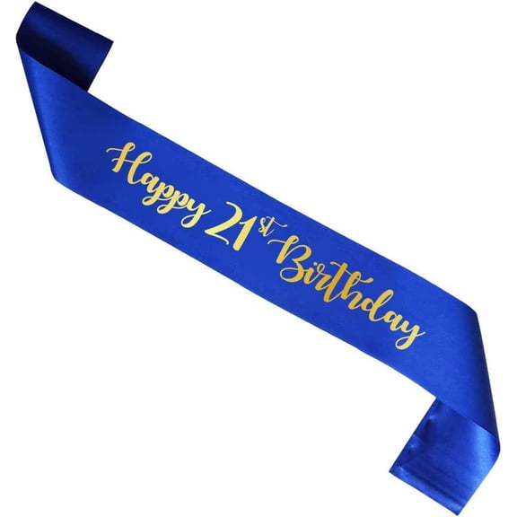 1 pcs Blue Happy 21st Birthday sash, Gold Foil Boy Girl 21 Years Birthday Gift, Party Supply, Accessories