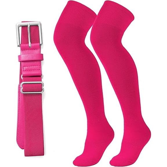 Eryueer Over the Knee Baseball Socks and Belt Combo Set for Youth Pink Softball Socks with Adjustable Belt