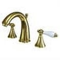 thumbnail image 2 of Widespread Bathroom Faucet with Double Porcelain Lever Handles, Polished Brass, 2 of 5
