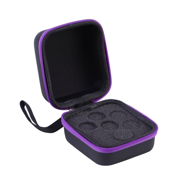 1 botella de aceite esencial con 7 ranuras y capacidad de 5 ml, bolsa a prueba de golpes, estuche de transporte, estuche protector con ruedas (cremallera morada)