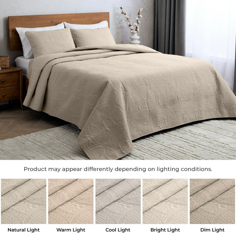 Mellanni Bedspread Coverlet Set Beige - Bedding Cover - Oversized 3-Piece Quilt Set (Full/Queen, Beige)