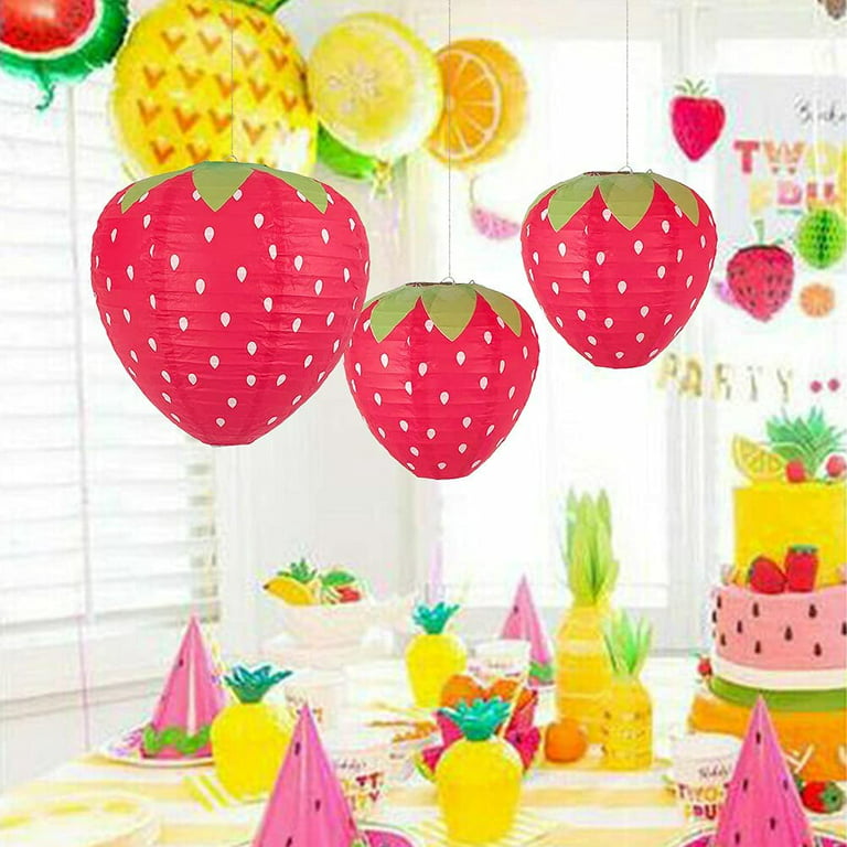 Strawberry Paper Lantern, 6pcs Fruit Themed Party Decorations Strawberry Birthday Decorations Cute Hanging Ornaments Girl Room Decor Hungry