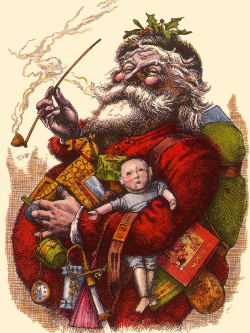 Santa Holds Armful of Toys, 1880 Vintage Antique Santa Claus Print Wall
