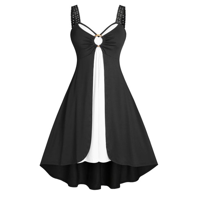 Vestido Talla Extra Sin Mangas Cinturon Encaje Ahuecado Rosegal Vestidos casuales de talla grande