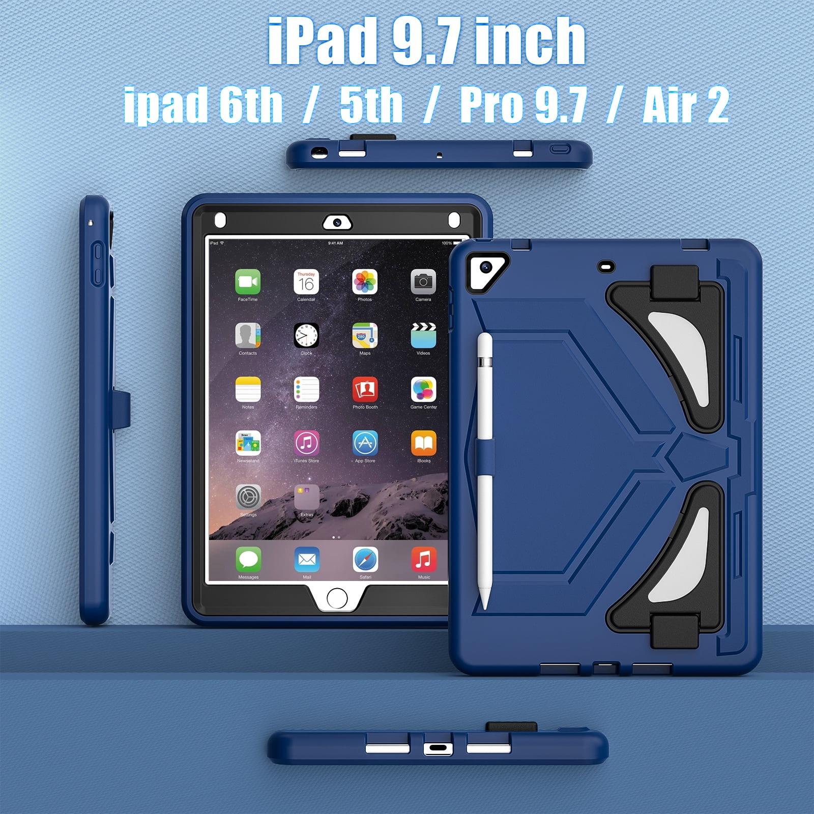 Allytechgroup Kids Case for Apple iPad 11th Generation 11" 2025 & iPad 10th Generation 10.9" 2022, Kids Friendly Heavy Duty Shockproof Tablet Case with Pencil Holder & Foldable Stand, Navy Blue