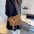 thumbnail image 4 of Bolso cruzado de paja informal a la moda, bolso tejido a mano con borlas y estrellas en la playa caqui Ehuebsd Para Estrenar, 4 of 9