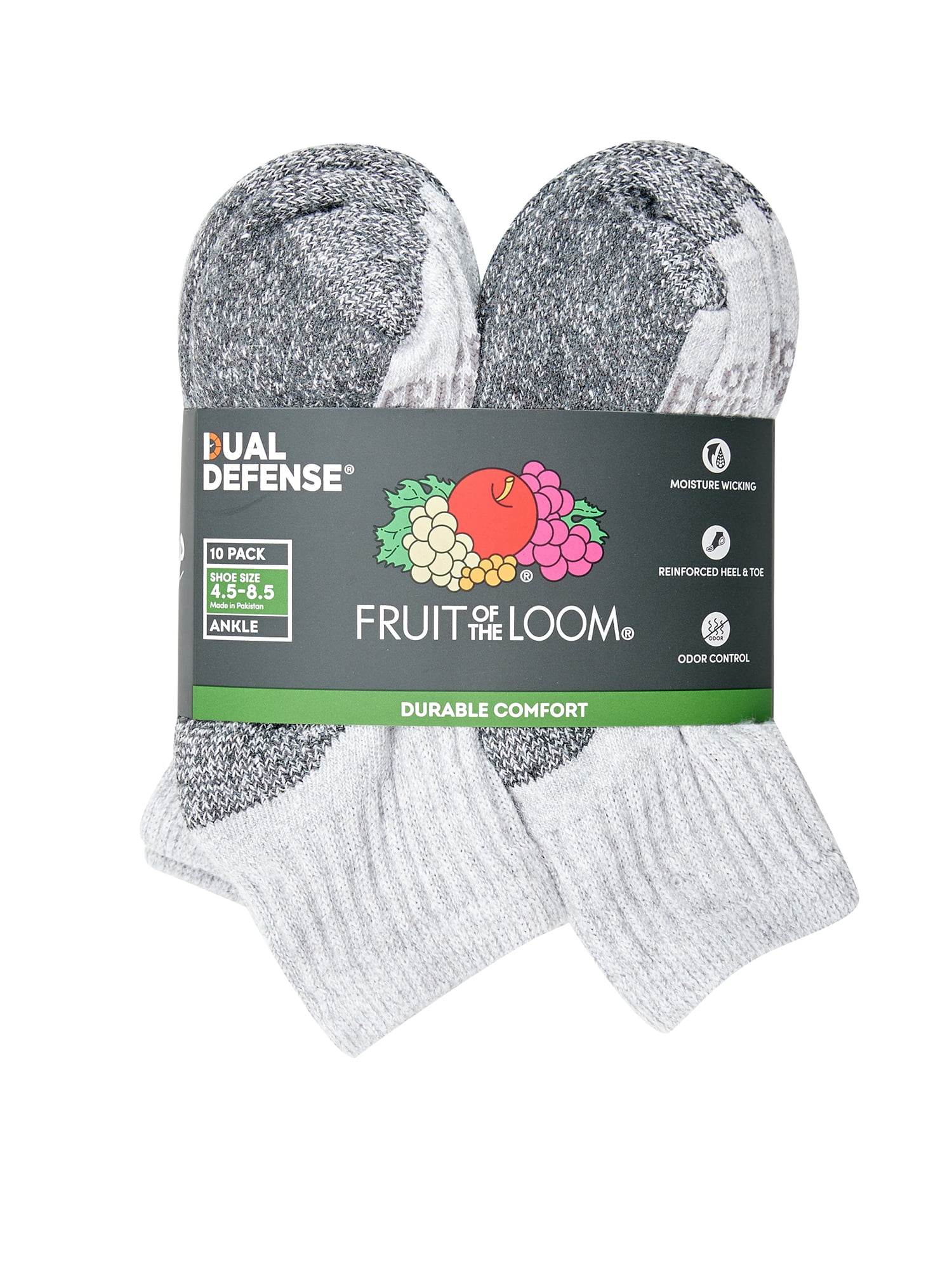 thumbnail image 2 of Fruit Of The Loom Boys' 10-Pack Socks - Dual Defense Cushioned Comfort Ankle Socks 2 of 13