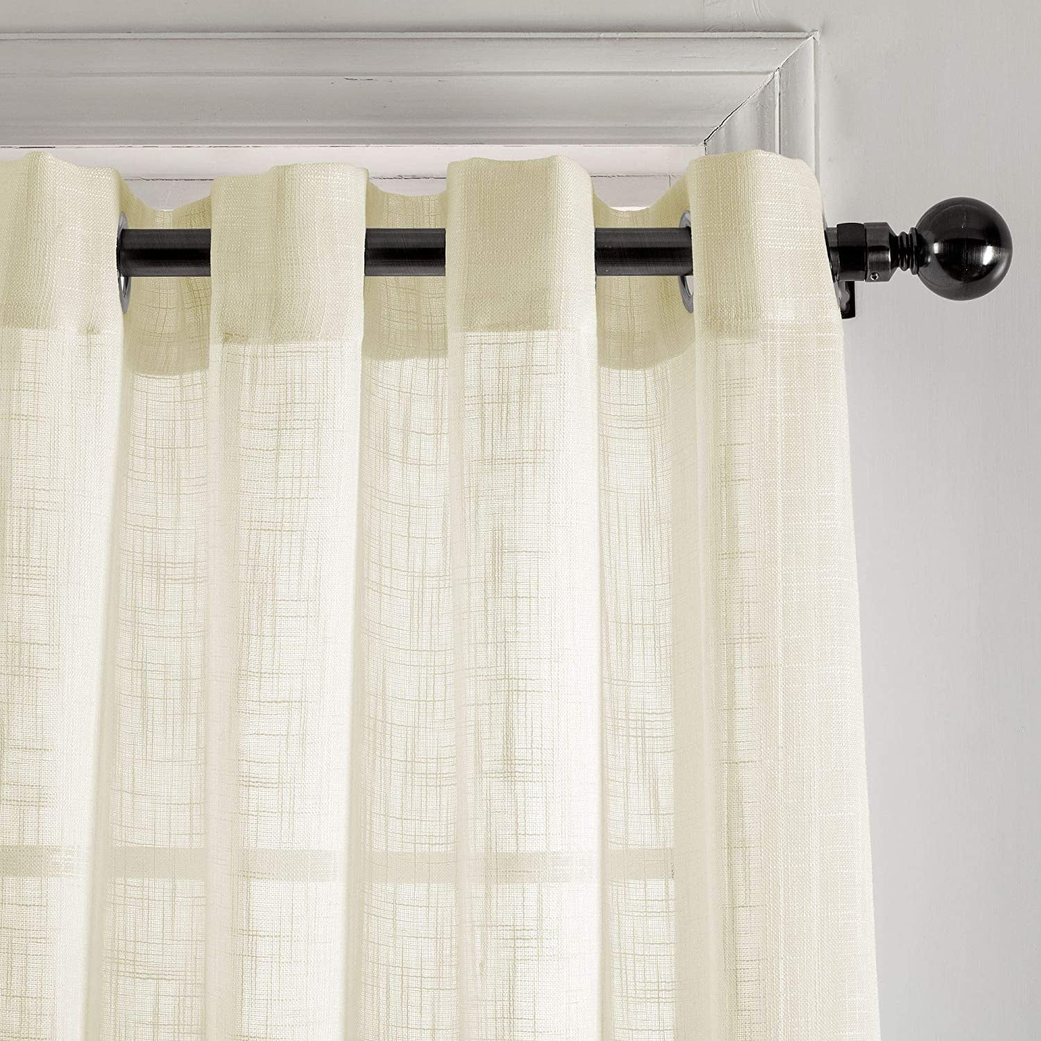 2 Piece Linen Textured Semi-Sheer Grommet Top Curtain Panel Drape Set (84" Long, Ivory)