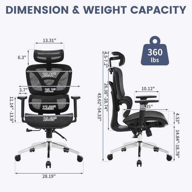 AKDSteel Ergonomic Mesh Office Chair With Adjustable Headrest, 3d Armrests, Lumbar Support, And Dynamic Tracking System For Home Or Office