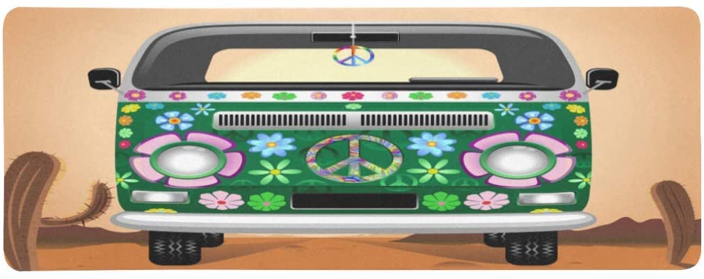 FMSHPON Hippie Groovy Van with Peace Sign Traveling on The Desert Extra ...