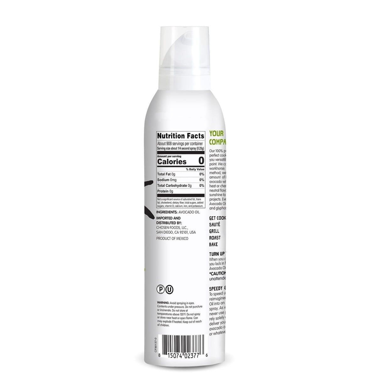 Chosen Foods Avocado Oil Cooking Spray 8 Ounce (Pack of 2)