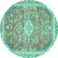 thumbnail image 1 of Ahgly Company Machine Washable Indoor Round Abstract Turquoise Blue Modern Area Rugs, 3' Round, 1 of 4