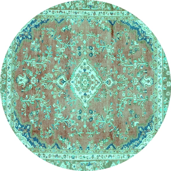 Ahgly Company Machine Washable Indoor Round Abstract Turquoise Blue Modern Area Rugs, 3' Round