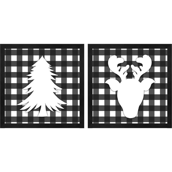 Great Art Now Christmas Gingham by Anna Quach, 2 Piece Framed Art Set Each 13"W x 13"H