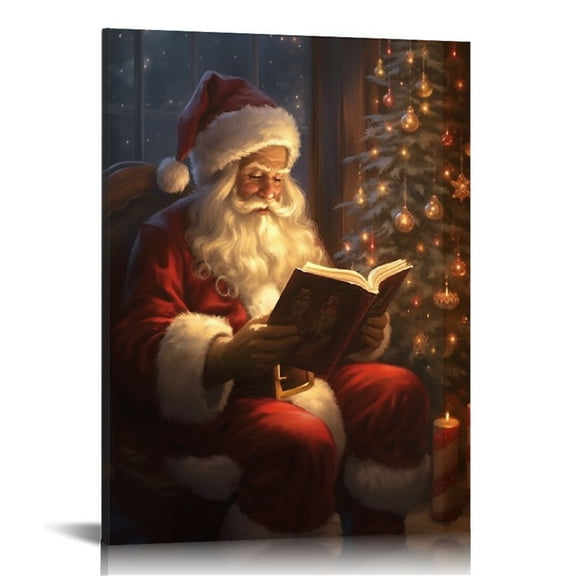 JRXY Christmas Canvas Wall Art Santa Claus Poster Maximalist Winter Room Decor 12x16/16x20in Framed 12x16 in