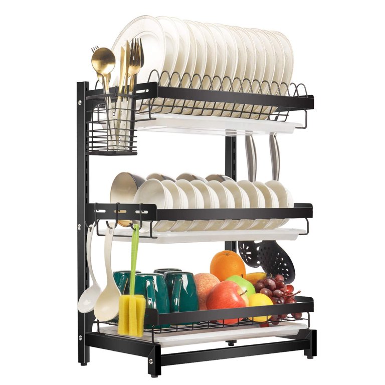 PXRACK Dish Drying Rack, Expandable(12.8-21.5) Rack with Utensil Holder  Cup Holder, Stainless Steel and