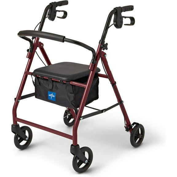 Medline Aluminum Rollator Walker, Folding Rolling Walker, 6" Wheels, 250 lbs Weight Capacity, Burgundy