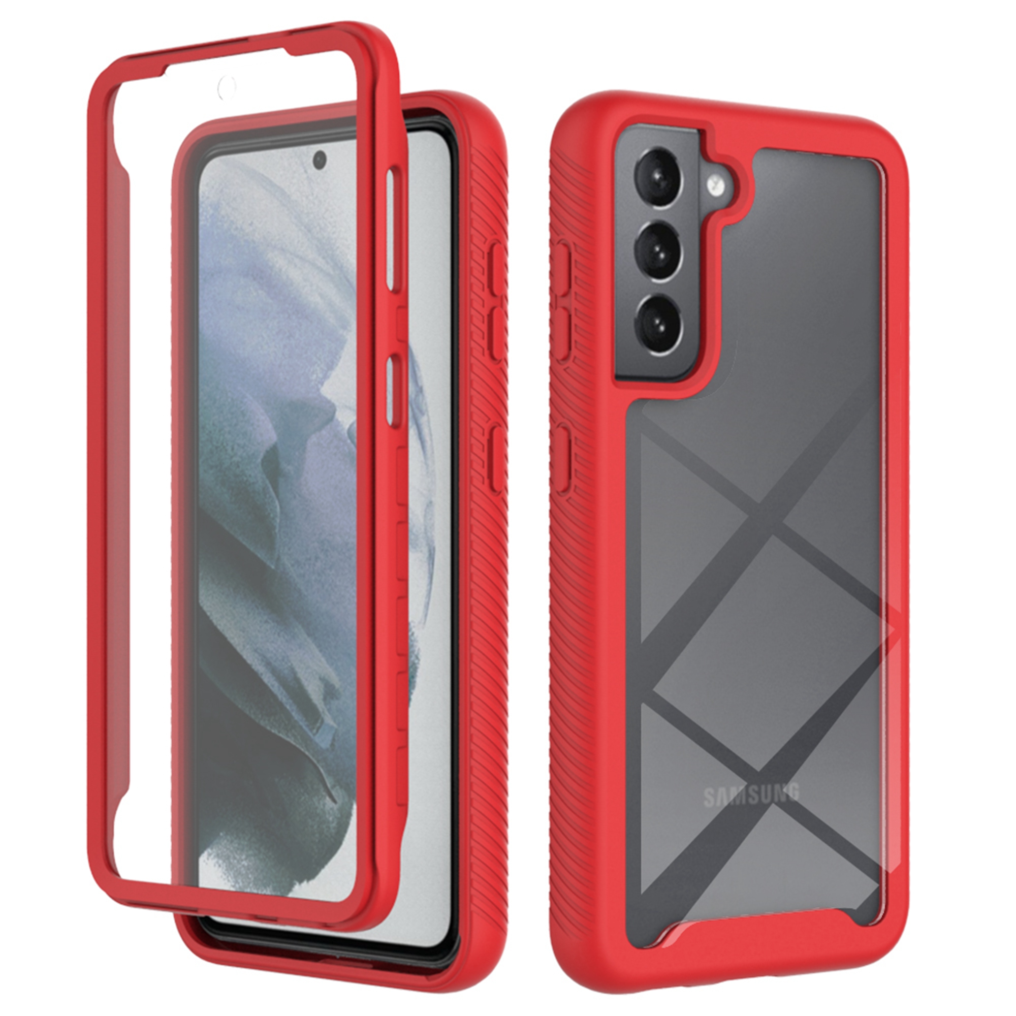 Galaxy A13 5G Case with Built in Screen Protector,Dteck Full-Body Shockproof Rubber Hybrid Protection Crystal Clear PC Back Protective Phone Case Cover for Samsung Galaxy A13 5G,Red