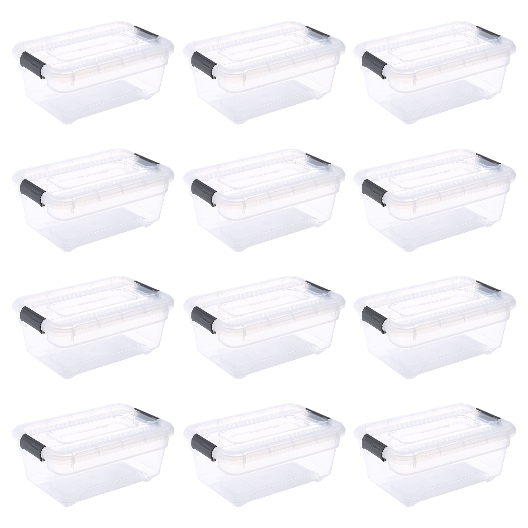 Ezy Storage 12 Pack Solutions Line 1.27 Qt Clear Plastic Storage Box with Latching Lids Stackable, Size: 1.2 Large