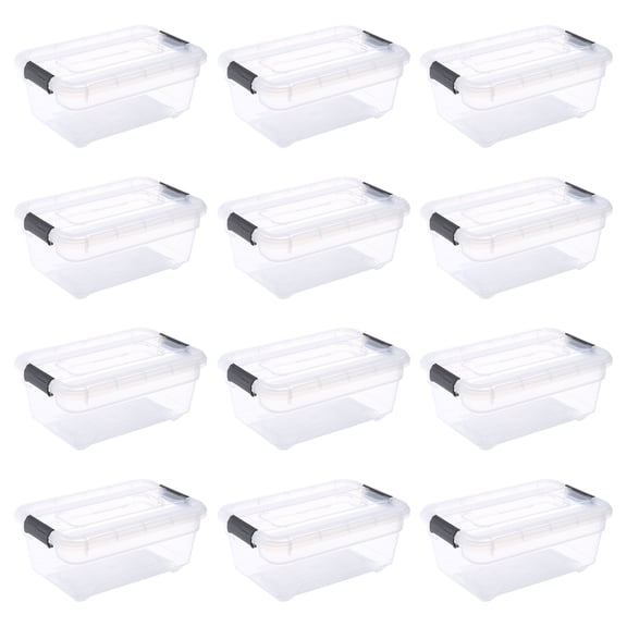 Ezy Storage 12 Pack Solutions Line 1.27 Qt Clear Plastic Storage Box with Latching Lids Stackable