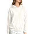 thumbnail image 3 of Trendfront Womens Studded Hoodies Solid Long Sleeve Hooded Sweatshirt Kangaroo Pocket Drop Shoulder Ribbed Casual Pullover Top, 3 of 6