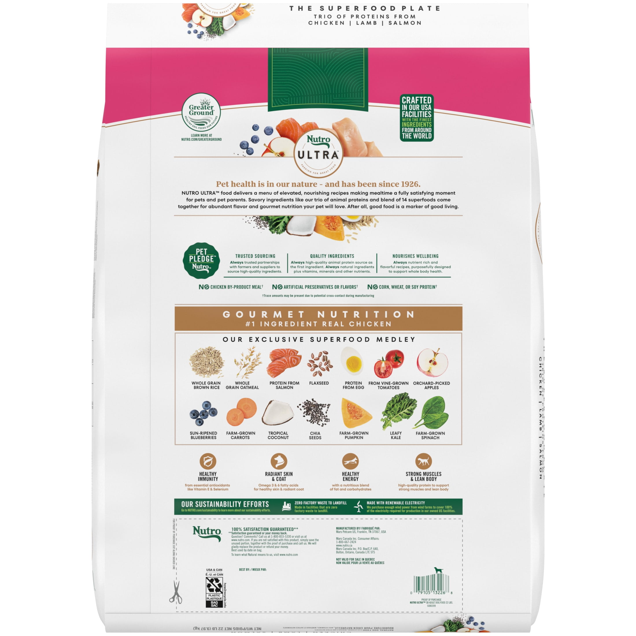Nutro Ultra Adult Small Breed Dry Dog Food, Chicken, Lamb and Salmon Protein Trio, 22 lb Bag