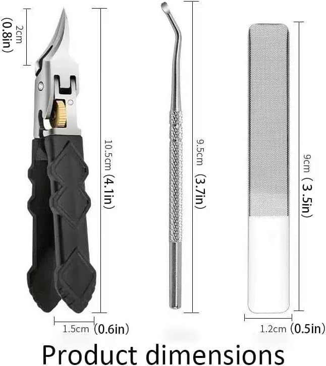 Black Anti-Slip Grip Gear Lock Nail Clipper Set | Professional Toenail Clippers for Men & Seniors with Precision-Cut Curved Tips & Groove Access Design