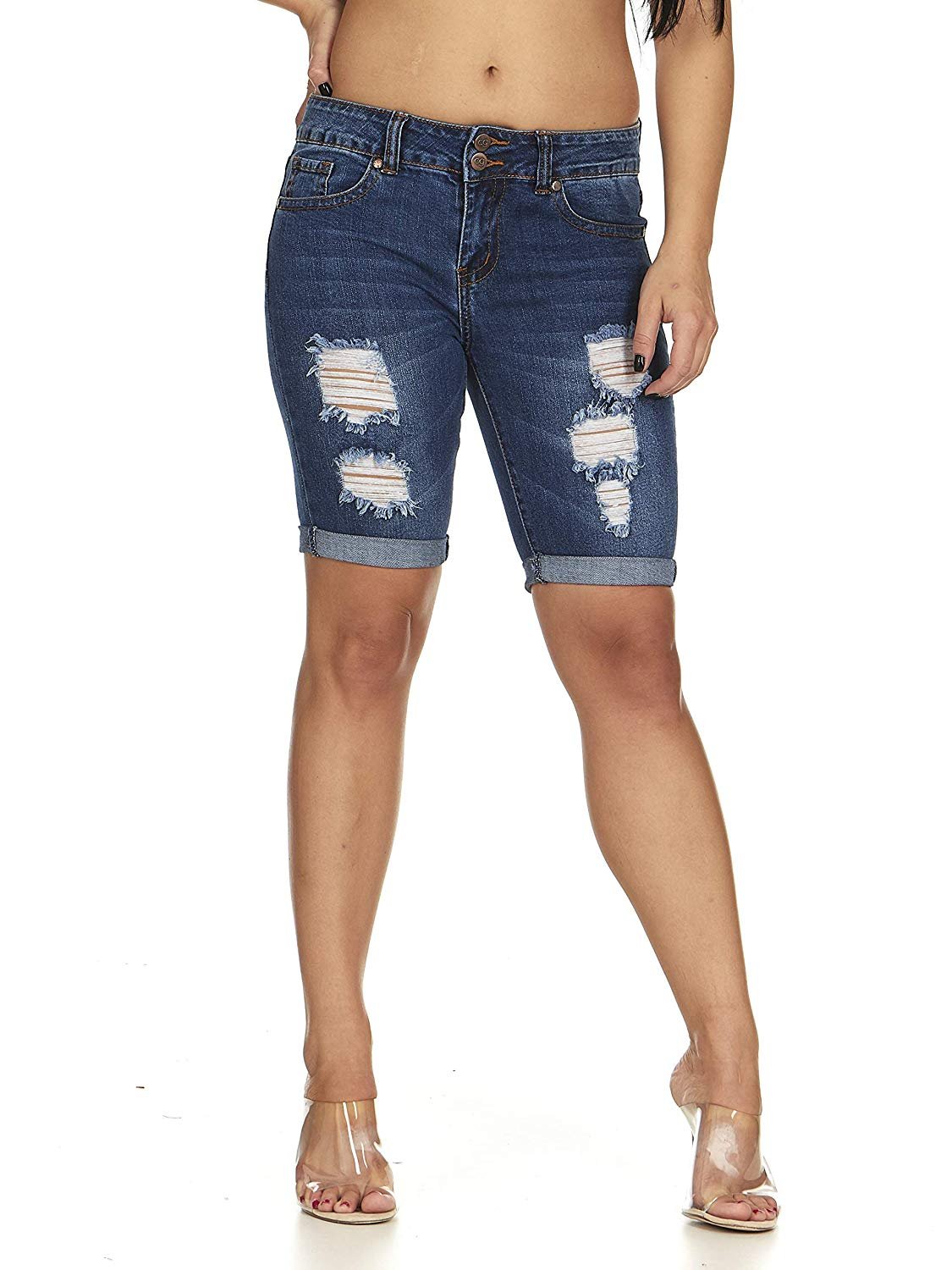 VIP JEANS Cute Jean Bib Strap Pocket Shortalls for Teen Girls Denim Shorts Slim Fit Army Print X-Large - image 4 of 10