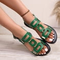 thumbnail image 4 of Green Women's Spring Summer Toe Exposed Buckle Closure Low Heel Open Back Flat Sandals Retro Style Sandals for Casual Wear Daily Commuting Indoor Outdoor Use Size 7, 4 of 8