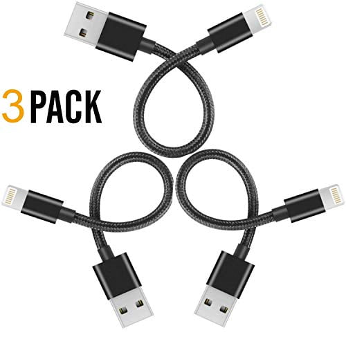 Short Fast Charging Lightning Cable, Nylon Braided USB Cable Charge/Data  Sync USB Compatible for iPhoneX Case /8/8 Plus/7/7 Plus/6/6s Plus,iPad  Mini- Black 8-inch, 3-Pack 