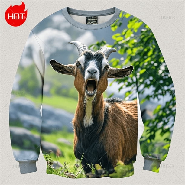 Sudadera con capucha con estampado 3D de cabras gritando de Harajuku, sudadera con cuello redondo con gráfico de ovejas, sudadera con capucha divertida para niños, sudadera con cuello redondo