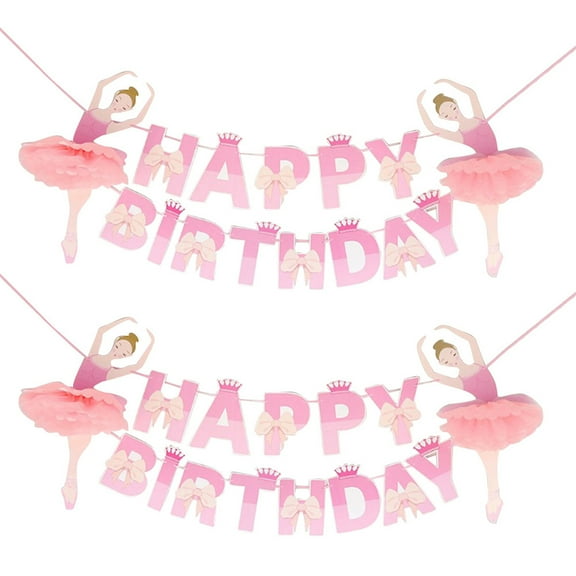HOMEMAXS 2pcs Ballerina Birthday Banners Happy Birthday Hanging Decorations