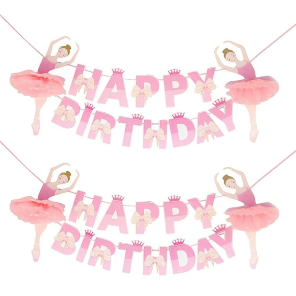KAKOWELY 2 banderines colgantes de feliz cumpleaños con diseño de bailarina para decoración de fiestas de cumpleaños.