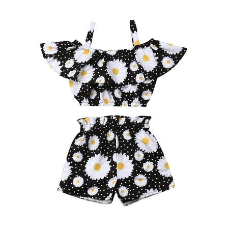 

Musuos Baby Girl Floral Halter Ruffle Sling Crop Tops Elastic Shorts Pants 2PCS Set