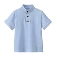 thumbnail image 3 of FINALGANG Boys Kids Casual Solid Color Short Sleeve Polo Shirt Stand Collar With Placket Button Regular Fit Top For Spring Summer Daily Wear Sky Blue 9-10 Years, 3 of 6