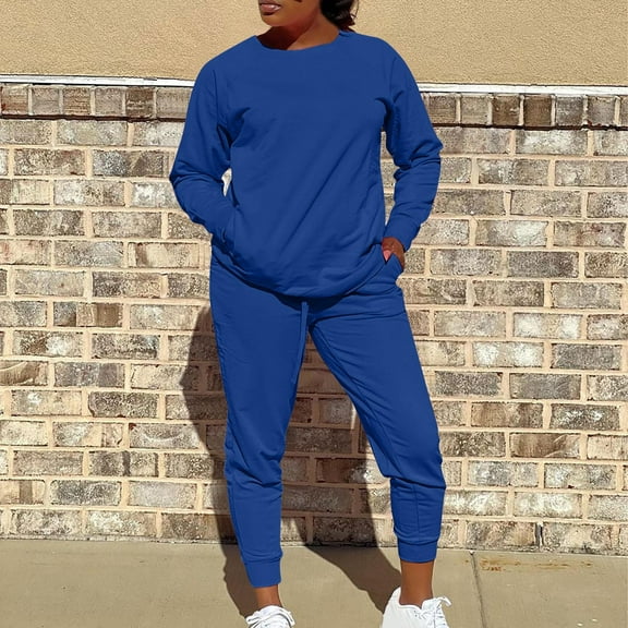 Cavosen 2 Piece Outfits for Women Pants Sets Sweatsuit Cotton Long Sleeve Pullover Sweatshirts Long Sweatpants Tracksuit Outfits with Pocket Solid Loungewear Streetwear Fall