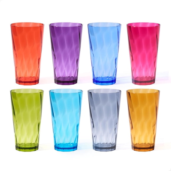Betta Gobelet Tourbillon 20oz - Ensemble de Pierres Précieuses, 8 Unités, Verres à Boire en Acrylique, Sans BPA, Incassables et Support Supérieur, Gobelets d'Eau Empilables en Plastique Compatibles Lave-Vaisselle