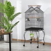 Yaheetech 57''H Open Top Metal Parrot Cage Rolling Birdcage with Perches, Black